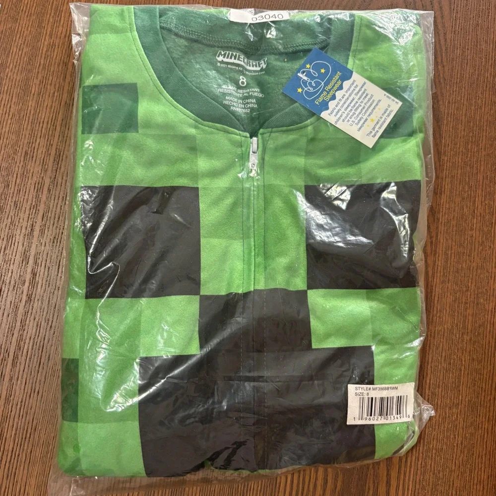 Minecraft‎ Creeper Pajamas Boys Size 8 Green New One Piece Union Suit NWT